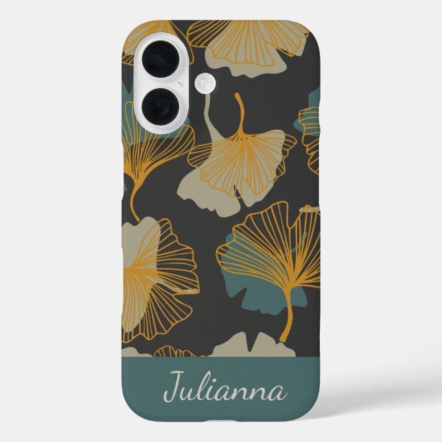 Elegant Ginkgo Blätter fallen Personalisiert iPhone 16 Hülle (Rückseite)