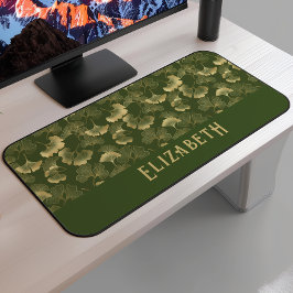 Elegant Ginkgo Pattern Name Olive Green Gold Schreibtischunterlage