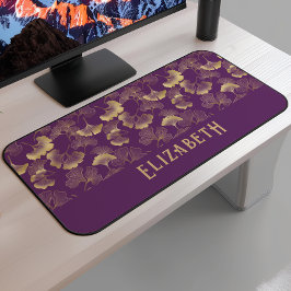 Elegant Ginkgo Pattern Name Purple Gold Schreibtischunterlage