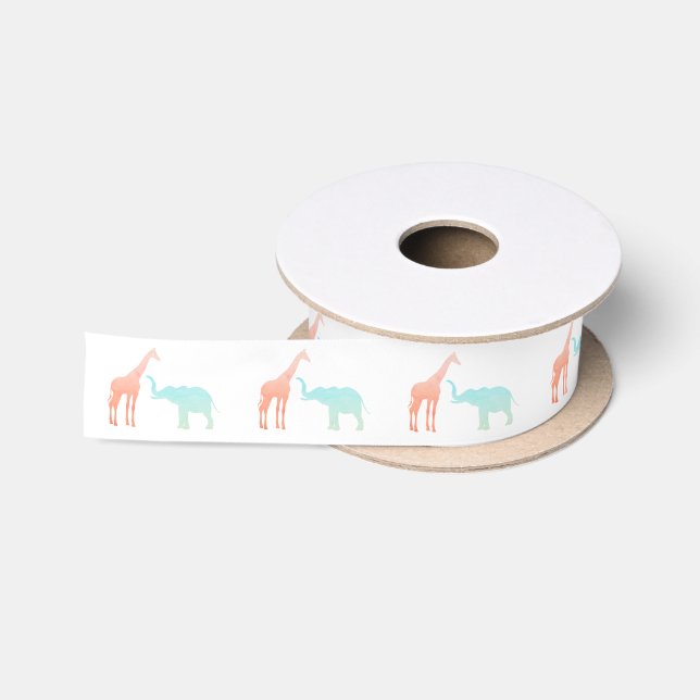 Elegant Giraffe Elephant Baby Shower Satinband (Spule)