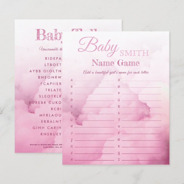 Elegant Girl Baby Shower Name und Engrill-Spiel (Vorne/Hinten)