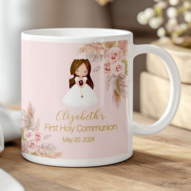 Elegant Girl First Holy Communion Boho Floral Pink Kaffeetasse (Von Creator hochgeladen)