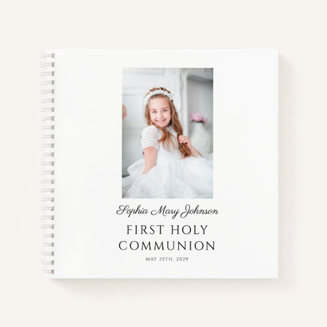 Elegant Girl Foto First Communion Gästebuch Notizbuch (Vorderseite)