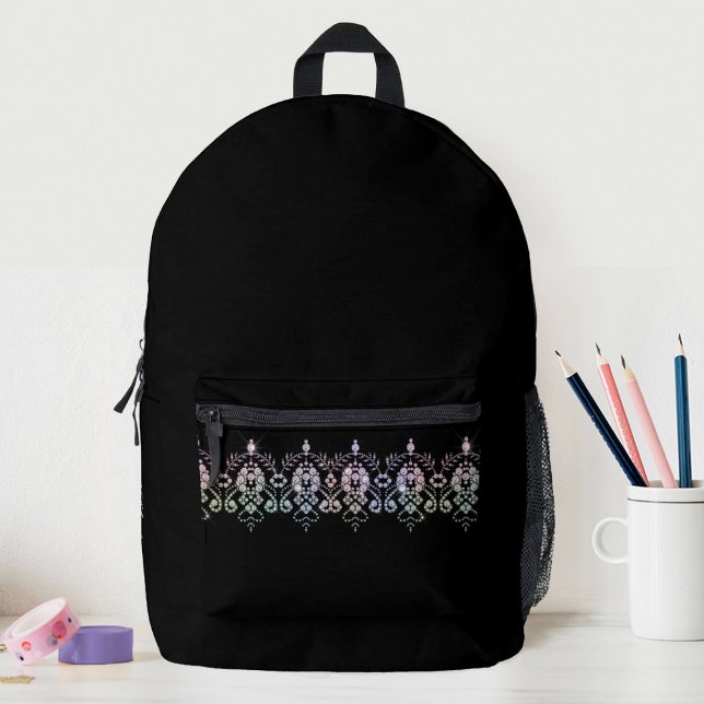 Elegant Girls Diamond Sparkle Black School Bedruckter Rucksack (A cute girly black backpack with a little diamond sparkle bling!)