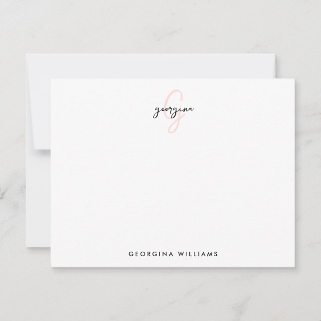 Elegant Girly Blush Pink Script Monogram Mitteilungskarte (Vorderseite)