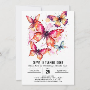Elegant Girly Butterfly Girl Birthday Einladung