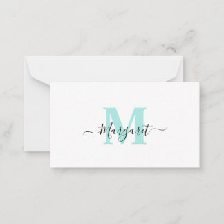 Elegant Girly Chic Aquamarin Monogram Mitteilungskarte