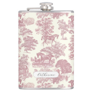 Elegant Girly Chic Rosa Rosa Toile Name Flachmann