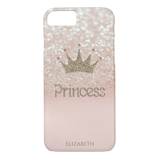 Elegant Girly Crown Princess, Glitzer Bokeh Case-Mate iPhone Hülle (Rückseite)