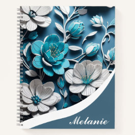 Elegant Girly Floral Blue Personalized Design Notizbuch