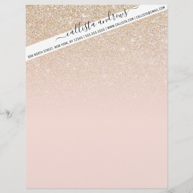 Elegant Girly Gold Rose Rosa Glitzer Ombre Briefbogen (Vorderseite)