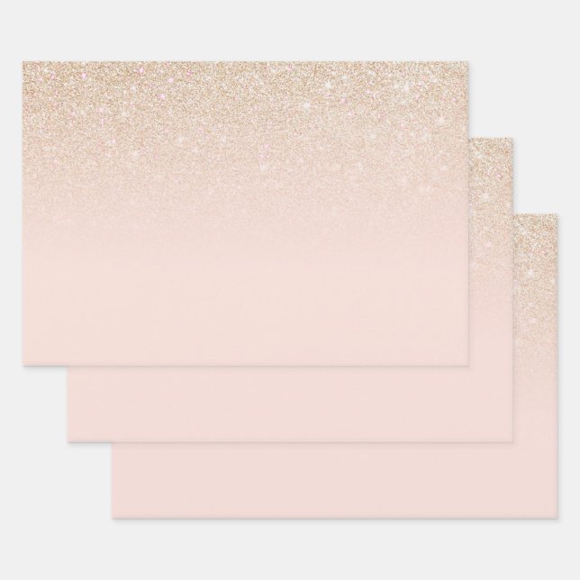 Elegant Girly Gold Rose Rosa Glitzer Ombre Geschenkpapier Set (Set)