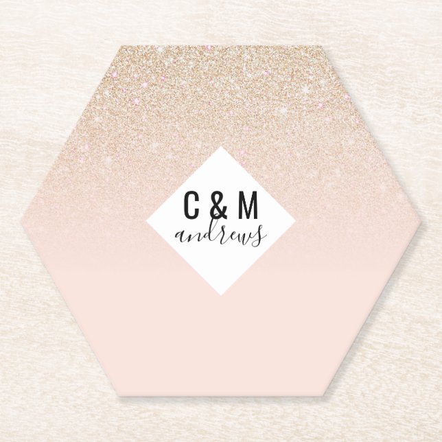 Elegant Girly Gold Rose Rosa Glitzer Ombre Untersetzer (Vorderseite)