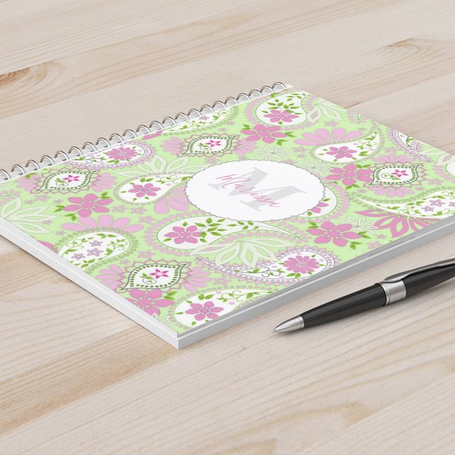 Elegant Girly Green Preppy Paisley Print Pattern Notizblock (Von Creator hochgeladen)