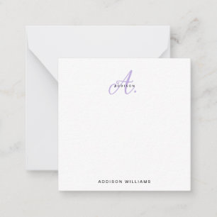 Elegant Girly Lavender Script Monogram Mitteilungskarte