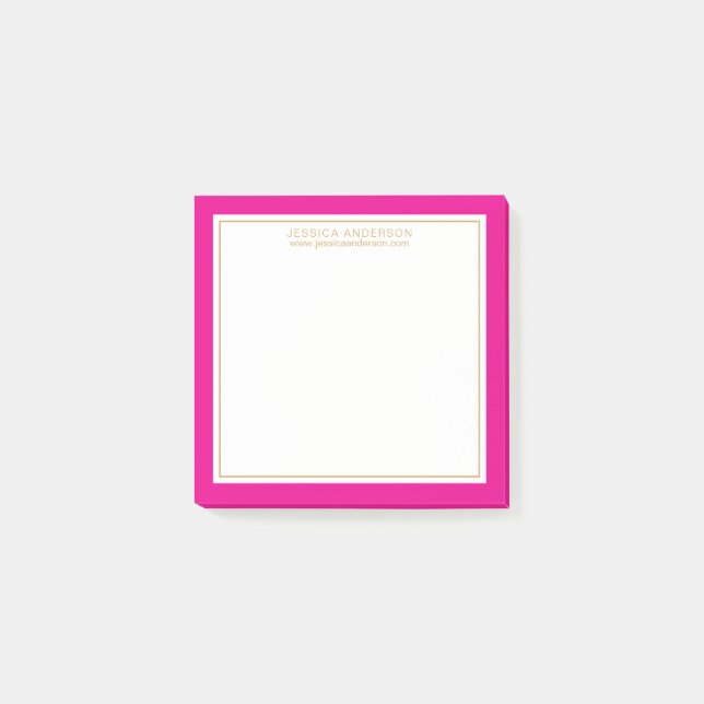 Elegant & Girly Magenta/White/Gold Personalisiert Post-it Klebezettel (Vorderseite)