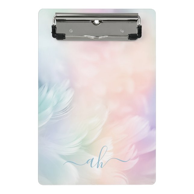 Elegant Girly Mit Monogramm Pastel Rainbow Feather Mini Klemmbrett (Vorderseite)