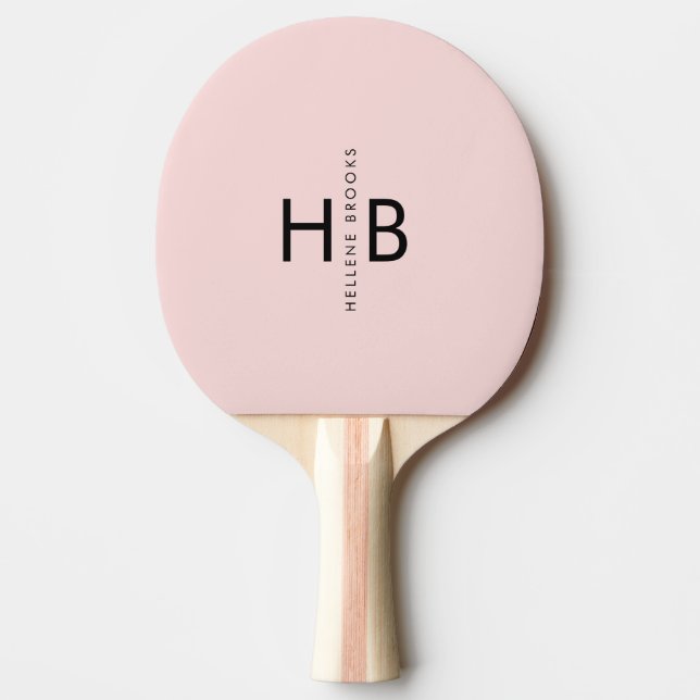 Elegant Girly Pink & Black Initial Monogram Tischtennis Schläger (Vorderseite)