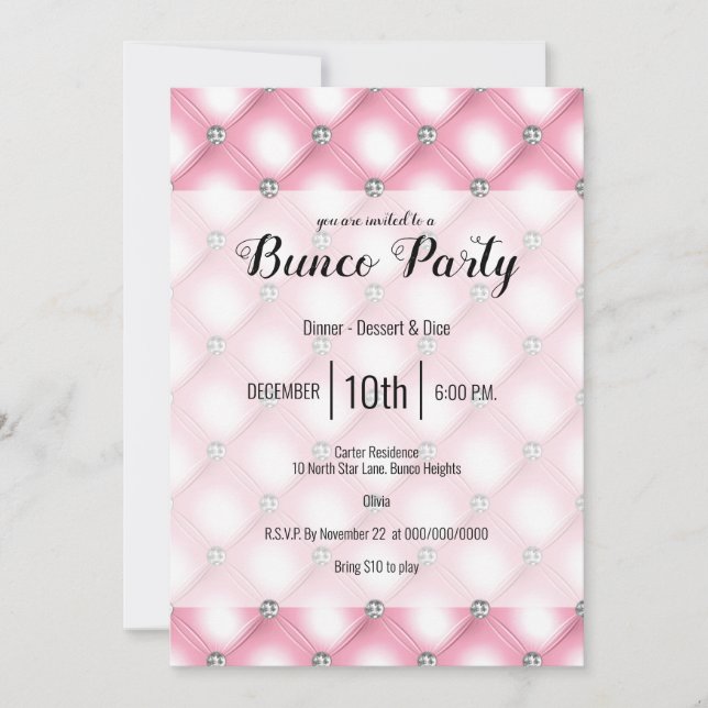 Elegant Girly Pink Bunco Party Einladung (Vorderseite)