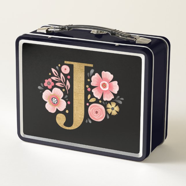 Elegant Girly Pink Floral Metall Brotdose (Rückseite)