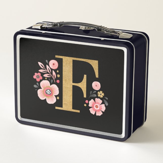 Elegant Girly Pink Floral Metall Brotdose (Rückseite)