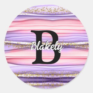 Elegant Girly Pink Glitzer Monogram Runder Aufkleber