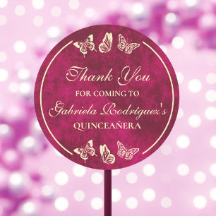 Elegant Girly Pink Gold Schmetterlinge Quinceañera Runder Aufkleber
