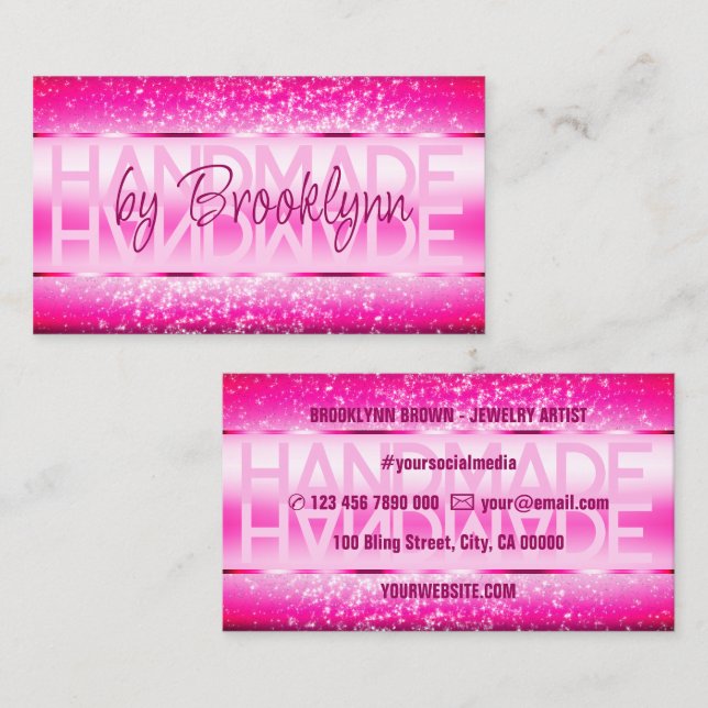 Elegant Girly Pink Luxuriöse Sparkle Glitzer Glam Visitenkarte (Vorne/Hinten)