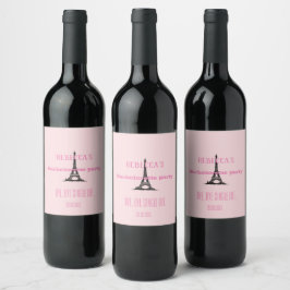 Elegant Girly Pink Paris Theme Junggeselinnen-Absc Weinetikett