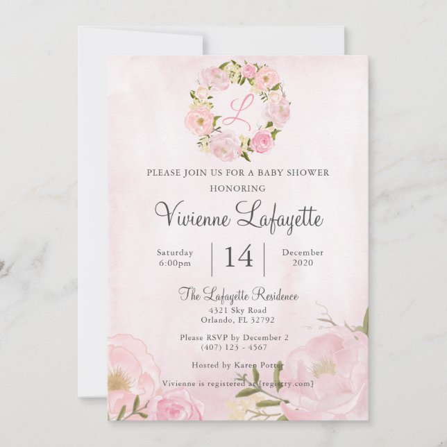 Elegant Girly Pink Peony Baby Shower Einladung (Vorderseite)
