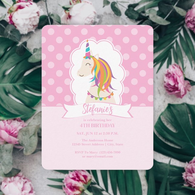 Elegant Girly Pink Rainbow Unicorn Girl Birthday Einladung (Von Creator hochgeladen)