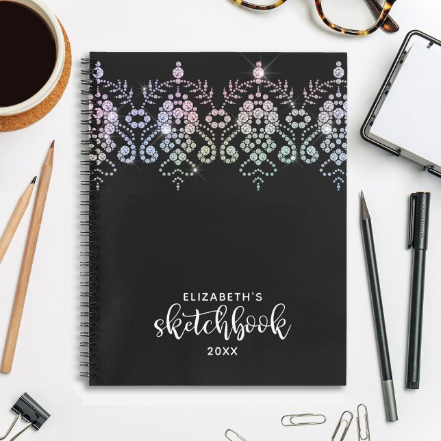 Elegant Girly Schwarz-weiß Artist Sketchbook Notizbuch (Von Creator hochgeladen)