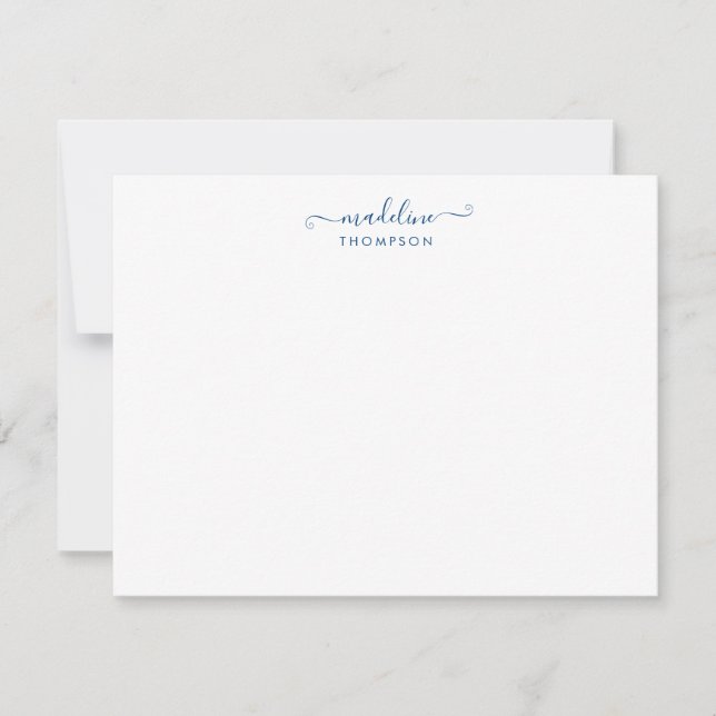 Elegant Girly Script Navy Blue Typografy Mitteilungskarte (Vorderseite)