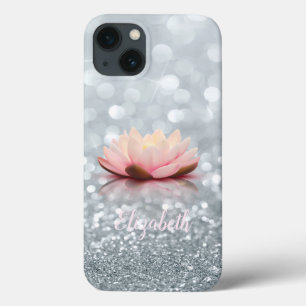 Elegant Girly Silver Glittery Bokeh Lotus Case-Mate iPhone Hülle