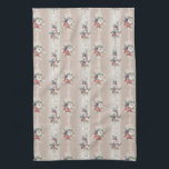 Elegant Girly Vintag Geschirrtuch<br><div class="desc">Romantisches Vintages Muster mit abwechselnd weißen,  bordeauxfarbenen und blauen Blütenreihen mit eingravierten Cremetribons,  filigranen und staubigen grau-senkrechten Streifen auf weichem lila Hintergrund.</div>