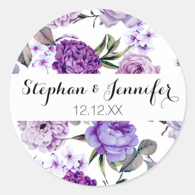 Elegant Girly Violet Lilac Purple Flowers Runder Aufkleber (Vorderseite)