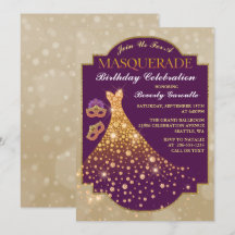 Elegant Glam Birthday Masquerade Einladung