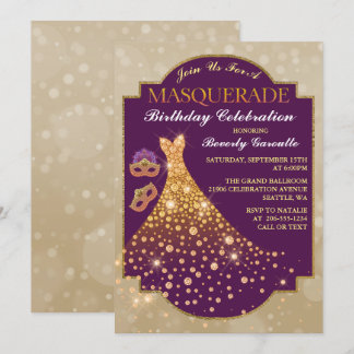Elegant Glam Birthday Masquerade Einladung