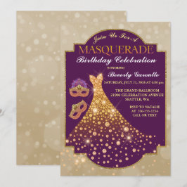 Elegant Glam Birthday Masquerade Einladung