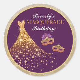 Elegant Glam Birthday Masquerade Runder Aufkleber