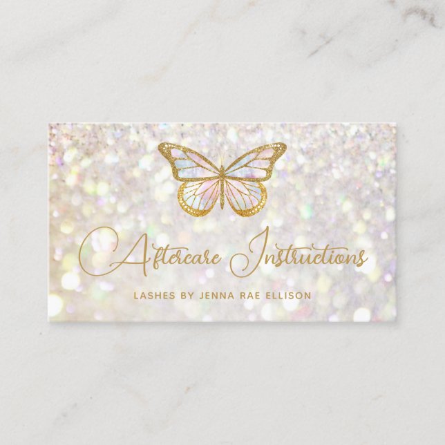 Elegant Glam Butterfly Eyelash Extension Aftercare Visitenkarte (Vorderseite)