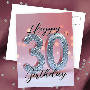 Elegant Glam Chic Pink und funkelnde Silber 30. Postkarte