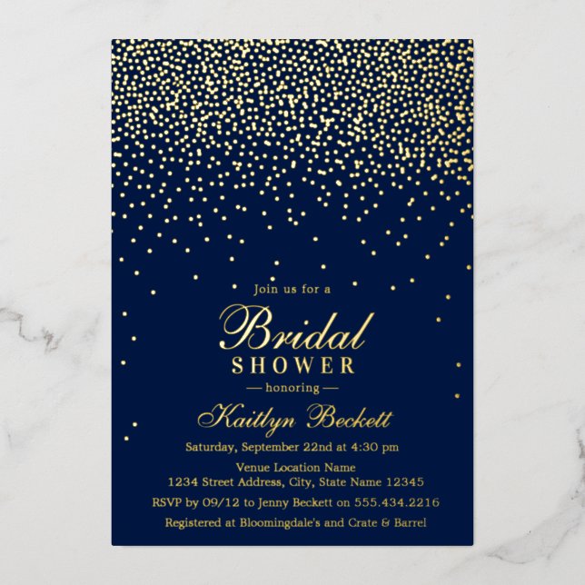Elegant Glam Confetti Brautparty Real Folieneinladung (Vorderseite)