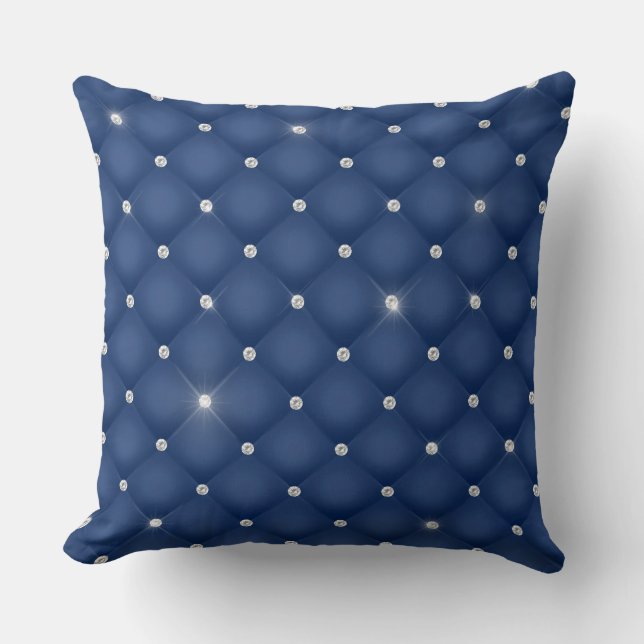 Elegant Glam Glittering Tufted Diamond Dark Blue Kissen (Vorderseite)