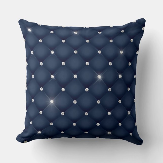 Elegant Glam Glittering Tufted Diamond Navy Blue Kissen (Vorderseite)