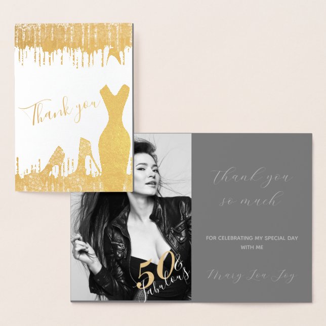 Elegant Glam Gold 50 Fab Birthday Foto Real Folienkarte (Anzeige)