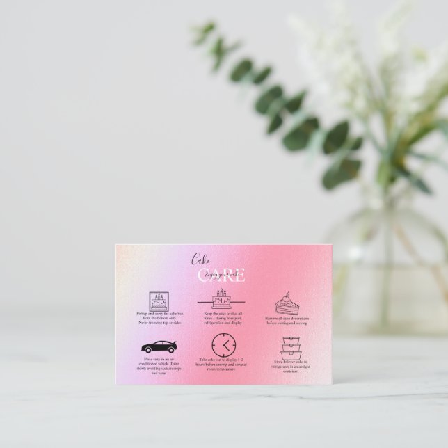 Élégant Glam Holographic Cake Care Carte de visite (Debout devant)