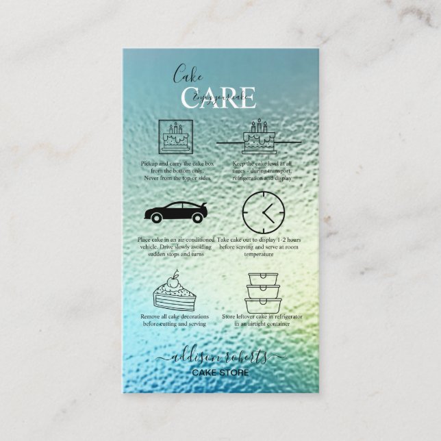 Elegant Glam Iridescent Holographic Cake Care Visitenkarte (Vorderseite)