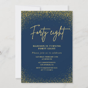 Elegant Glam Navy Gold Glitter 48. Geburtstag Einladung