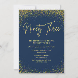 Elegant Glam Navy Gold Glitter 93. Geburtstag Einladung